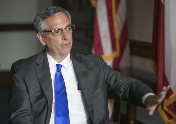 Secretary of State Brad Raffensperger during an interview as he talks about Georgia’s new voting system on June 30. The state awarded a $107 million contract to Dominion Voting for new machines. Bob Andres / robert.andres@ajc.com