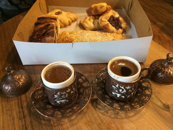 Turkish coffee for two and an assortment of pastries at Rozina Bakehouse & Coffee in downtown Atlanta. CONTRIBUTED BY WENDELL BROCK