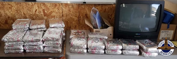 Pictured are the 42 foil-wrapped packages of fentanyl that were found in a tractor-trailer during an April 26, 2018, traffic stop near Kearney, Nebraska. Troopers with the Nebraska State Patrol said the packages contained 118 pounds of the powerful narcotic, which, according to the DEA, is enough to kill more than 26 million people.