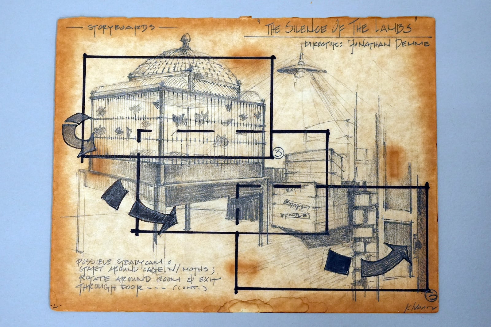 A storyboard for the 1991 film "The Silence of the Lambs" drawn by Kalina Ivanov is pictured on Tuesday, Oct. 29, 2024, at the Pickford Center for Motion Picture Study in Los Angeles. (AP Photo/Chris Pizzello)