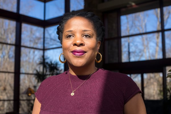 Novelist Tayari Jones poses for a portrait inside the lobby of the Emory University Conference Center Hotel, Thursday, January 25, 2018.  ALYSSA POINTER/ALYSSA.POINTER@AJC.COM