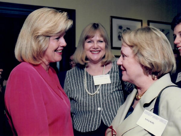 Sylvia Kelley of Atlanta (right) speaks with Tipper Gore, the then-vice president's wife, as an unidentified women in the middle looks on. (Courtesy of the Kelley family)