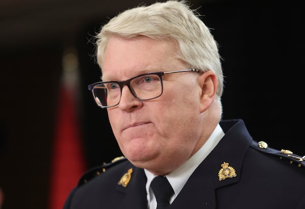 Canada CMP Deputy Commissioner Bryan Larkin speaks at a press conference on new measures to strengthen gun control in Ottawa, Ontario, on Thursday, Dec. 5, 2024. (Patrick Doyle/The Canadian Press via AP)