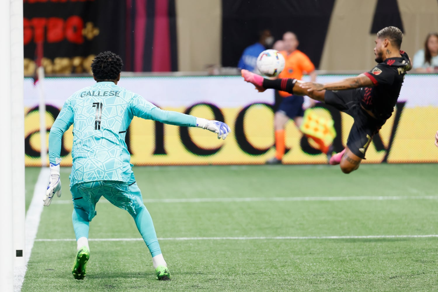  Orlando goalkeeper Pedro Gallese watches Atlanta United's Josef Martinez during the second half of an MLS game Sunday at Mercedes-Benz Stadium. (Miguel Martinez /Miguel.martinezjimenez@ajc.com)