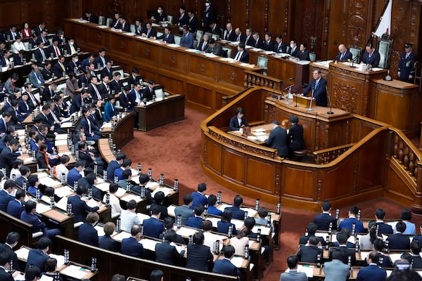 Japanese Prime Minister Shigeru Ishiba delivers his policy speech at the extraordinary session of parliament's lower house Friday, Nov. 29, 2024, in Tokyo. (AP Photo/Eugene Hoshiko)