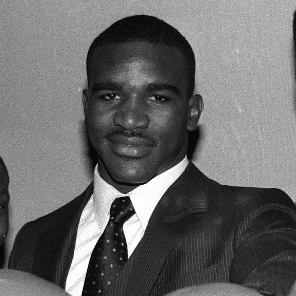 Evander Holyfield, an alumnus of Fulton High School, shown here in 1984. (Marty Lederhandler/AP)