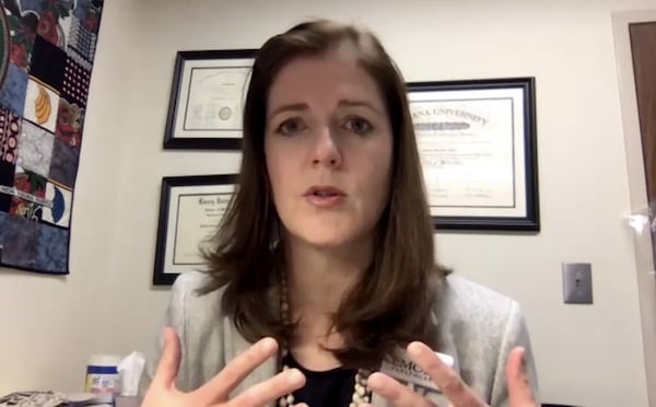 Dr. Colleen Kraft, associate chief medical officer at Emory University Hospital and associate professor at Emory University School of Medicine, talks to reporters during a briefing Friday.