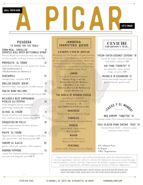 Fogon & Lions menu