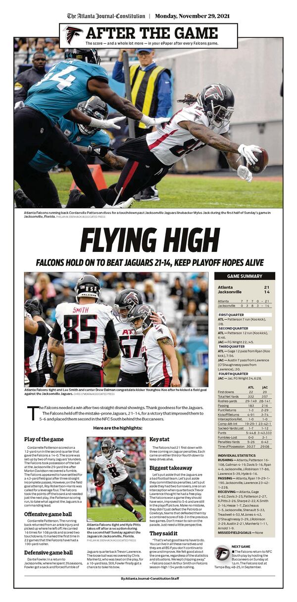 ‘Flying high’ — Atlanta Falcons edition in today’s ePaper