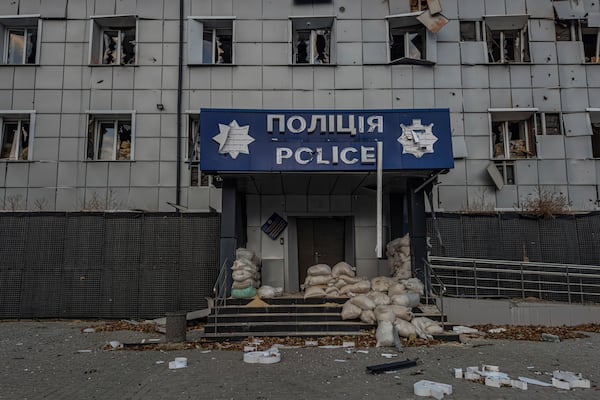 A police department dameged after Russian shelling in Kurakhove, Donetsk region, Ukraine, on Nov. 5, 2024. (AP Photo/Anton Shtuka)