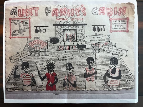 Smyrna City Councilman Travis Lindley said he was "absolutely moved" by a placemat found in a desk at Aunt Fanny's Cabin that depicted minstrel show-like caricatures of Black children advertising menu items on wooden planks. While it wasn't clear when the placemat was made, it illustrates some of the racially demeaning memorabilia from the Smyrna restaurant that Smyrna officials are left to wrestle with. 