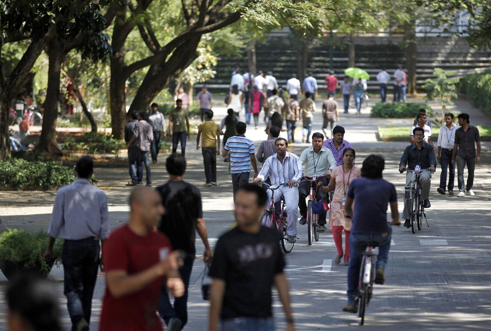 Infosys Technologies, an IT outsourcing giant based in India, accounts for about 1,000 of the 22,200 H-1B visas issues to foreign workers in Georgia. This photo shows its headquarters campus in Bangalore, Inda. (AP Photo/Aijaz Rahi, File)