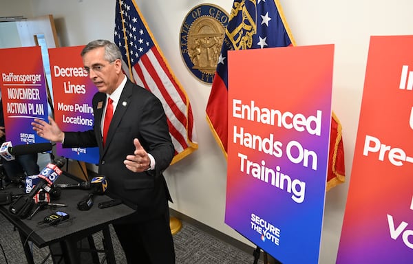 November 3, 2020 Atlanta - Secretary of State Brad Raffensperger speaks to members of the press on election updates on Election Day, Tuesday, November 3, 2020. (Hyosub Shin / Hyosub.Shin@ajc.com)