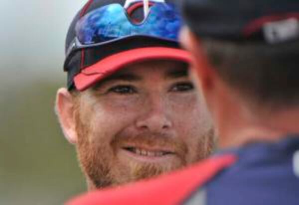 Minnesota Twins catcher Ryan Doumit talks with a coach at spring training in Fort Myers, Florida, Friday, March 2, 2012. (Pioneer Press: Chris Polydoroff) By the way, Doumit looks a lot like a certain Braves pitcher, don't you think? A lefty reliever?