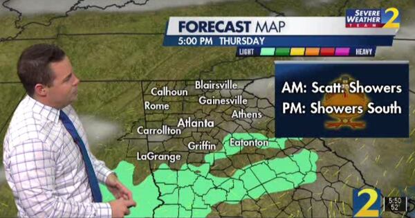 Most of North Georgia will be dry around dinnertime on Thanksgiving, but Channel 2 Action News meteorologist Brian Monahan said there could be some scattered showers through the Southside when it is time to set the table.