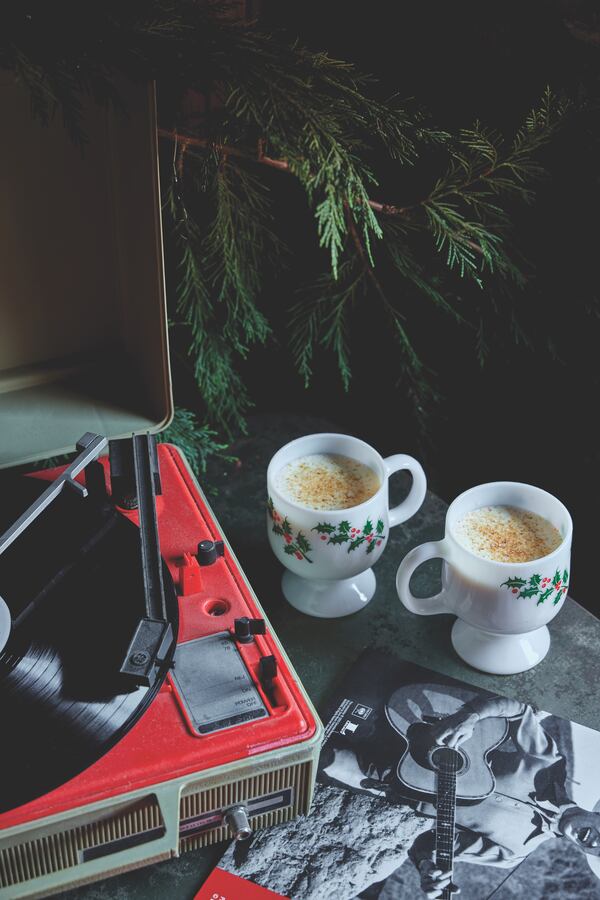 The Shepherd's Watch is a chai-inflected Tom and Jerry created by Andre Darlington and published in his 2023 book "A Booze and Vinyl Christmas." The cocktail was inspired by singer Gene Autry's 1957 recording of "What Child Is This?" (Jason Varney, courtesy of Running Press.)
