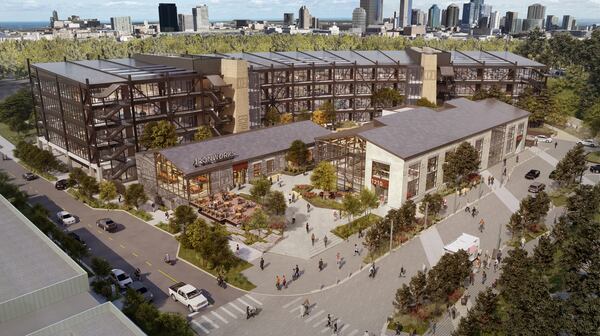 An aerial rendering of the Echo Street West development in Atlanta. Courtesy of Lincoln Property Company