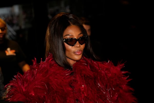 Naomi Campbell arrives at the Dolce&Gabbana's Fall/Winter 2025-2026 collection show presented in Milan, Italy, Saturday, March 1, 2025. (AP Photo/Luca Bruno)