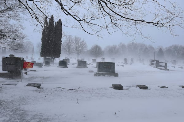 Fresh snow and high winds hit Lowville, N.Y., on Thursday, Dec. 12, 2024, as arts of the U.S. Northeast were in the grip of strong winter weather. (AP Photo/Cara Anna)