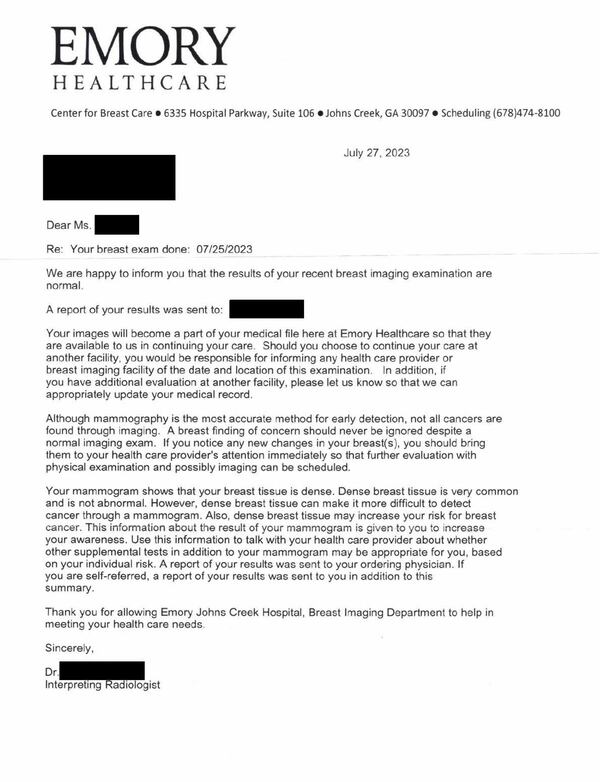 Many women recently began receiving mammogram results letters that inform them they have dense breasts. But it’s still unclear how women should use that information to protect their health. (Contributed)