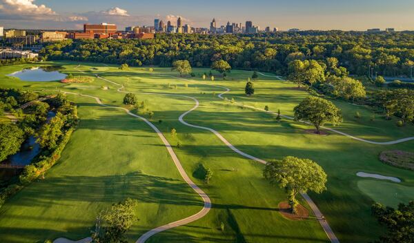 Atlanta's trees and high-rises provide a nice backdrop for a round on the Bobby Jones Golf Course. (Courtesy of Bobby Jones Golf Course)