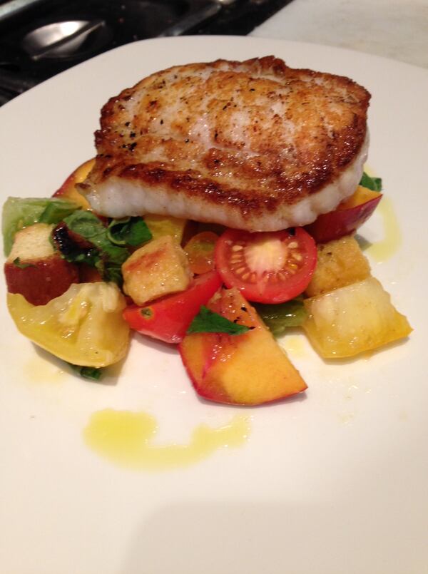 La Tavola's speck-wrapped monkfish with grilled peach panzanella (photo credit Scott Long)