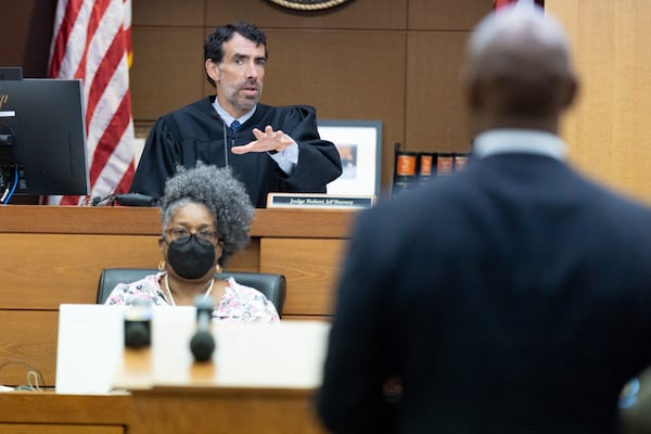 Fulton Superior Court Judge Robert McBurney talks to the lawyers during a court challenge to Rudy Giuliani's subpoena to the Fulton County special grand jury examining Georgia's 2020 elections at Fulton Superior Court Thursday, August 9, 2022. Steve Schaefer / steve.schaefer@ajc.com)