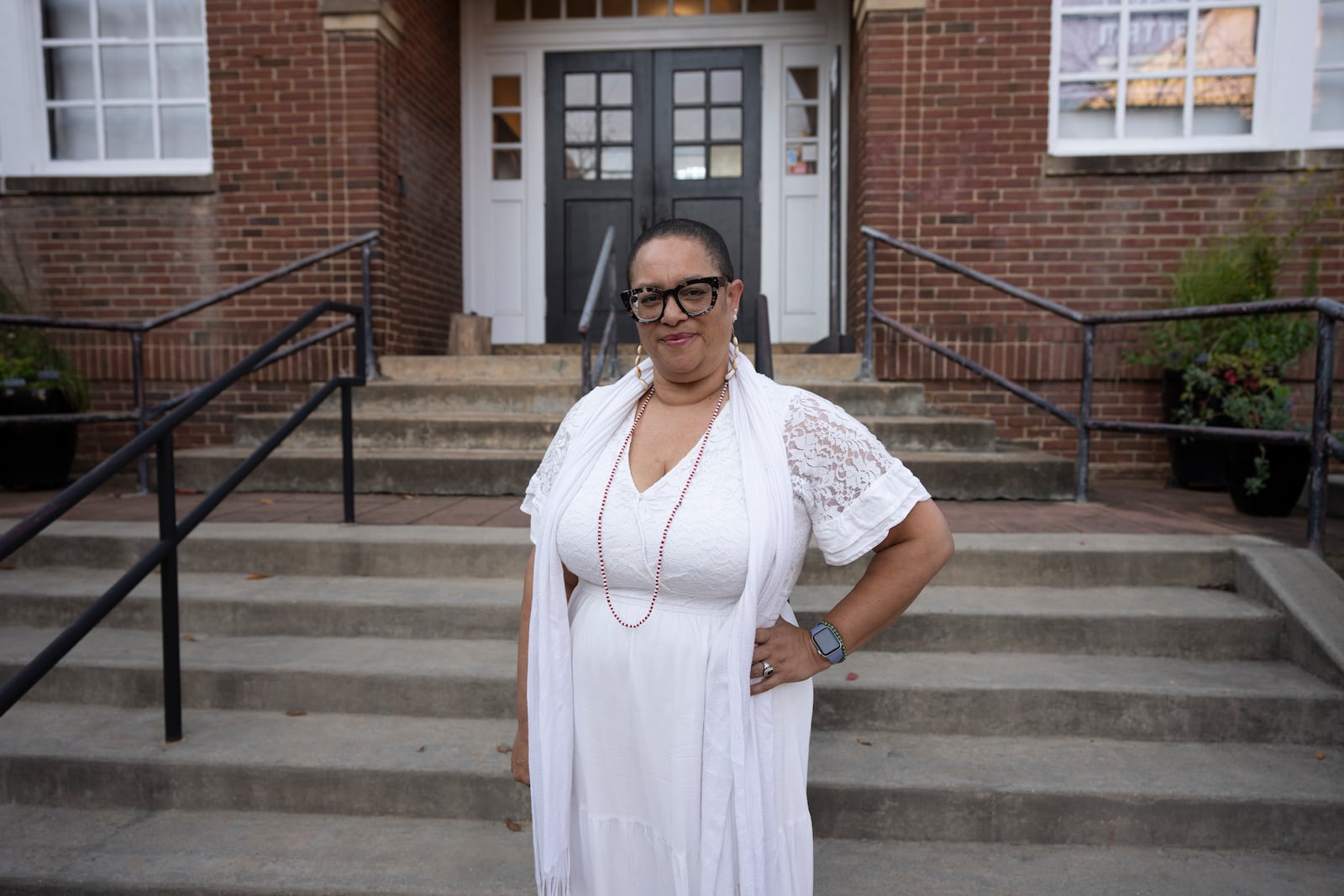 Leslie M. Scott-Jones, curator of learning and engagement at the Jefferson School African American Heritage Center, poses for a portrait on Thursday, Oct. 10, 2024, in Charlottesville, Va. (AP Photo/Serkan Gurbuz)