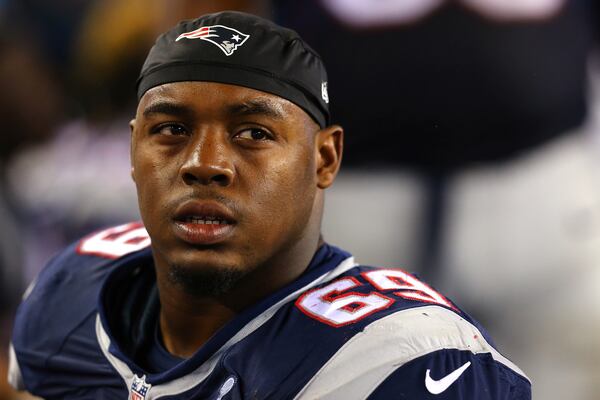  Shaq Mason of the New England Patriots looks on from the sideline against the Pittsburgh Steelers at Gillette Stadium on September 10, 2015 in Foxboro, Massachusetts.  (Photo by Maddie Meyer/Getty Images)