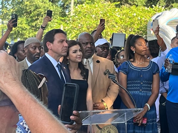 Florida Gov. Ron DeSantis spoke at the vigil in northwest Jacksonville on Sunday, August 27, 2023.