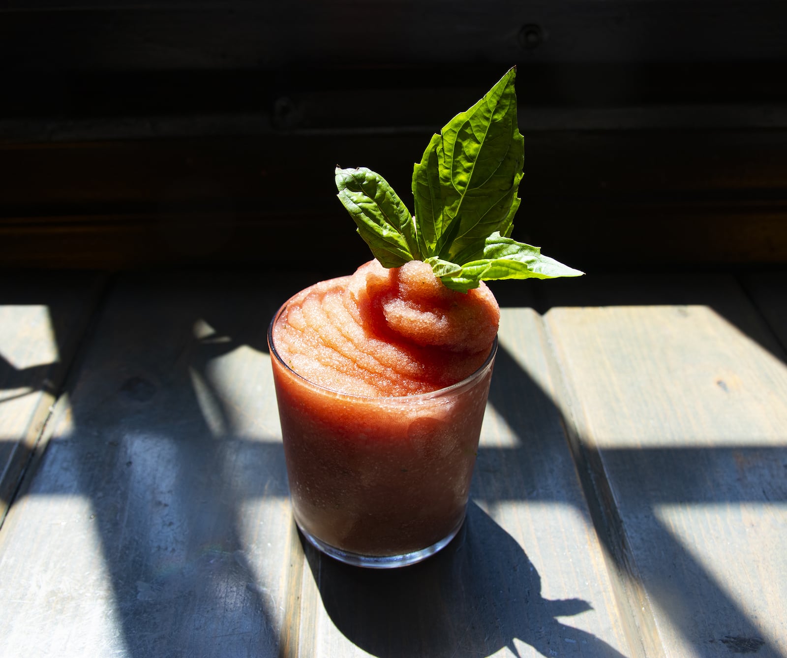 You can make the Watermelon-Basil Slushie from JenChan's with vodka or do a nonalcoholic version. (Courtesy of Emily Chan)

