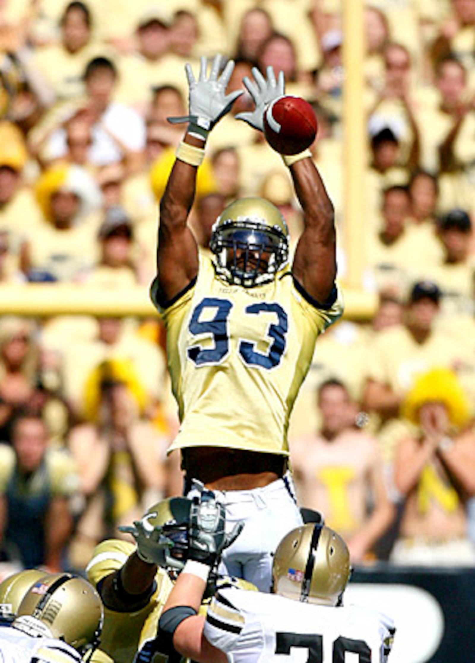 Georgia Tech's Michael Johnson almost blocks Army's field goal. Tech won 34-10.