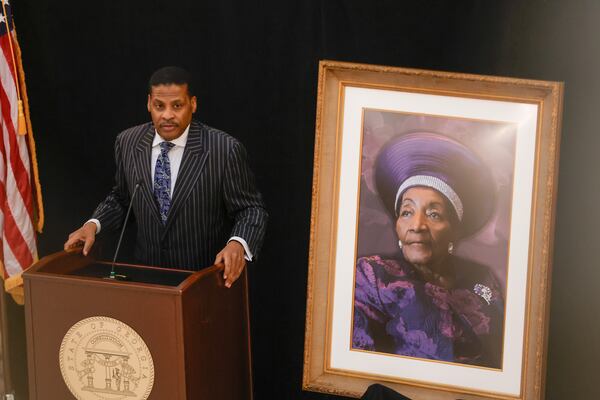 Isaac Newton Farris Jr., the son of Christine King Farris, speaks about his mother as she lies in state at the Georgia State Capitol on Friday, July 14, 2023.  (Natrice Miller/ Natrice.miller@ajc.com)