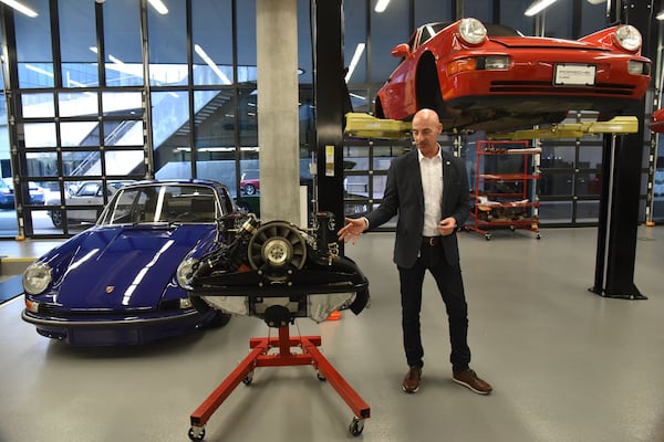 Ray Shaffer, Porsche Classic Factory Restoration Manager, speaks at Porsche Classic Factory Restoration facility in the Porsche Experience Center Atlanta on Friday, October 26, 2018. RM Sotheby’s, in collaboration with the Porsche Experience Center Atlanta, is delighted to announce The Porsche 70th Anniversary Auction, an exclusive, single-marque auction to be held at the ground-breaking home of Porsche Cars North America (PCNA) in Atlanta. Set for the weekend of 27 October, the sale shortly follows official U.S. 70th anniversary celebrations taking place as part of Porsche Rennsport Reunion VI and will feature approximately 70 of the world’s most important and most sought-after collectible Porsche models, spanning the marque’s illustrious 70-year history as a sports car manufacturer. HYOSUB SHIN / HSHIN@AJC.COM