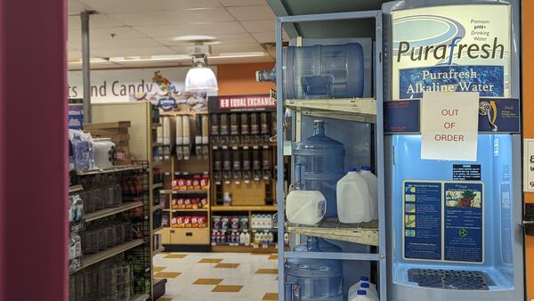 A water bottle refill machine at Sevananda Natural Foods Market on Saturday. The market has three machines that were all out of order due to the city's water main breaks.