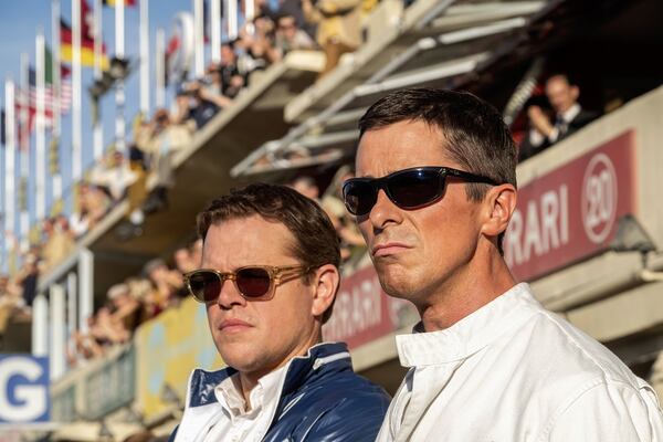 Matt Damon (left) and Christian Bale star in “Ford v Ferrari” as Sixties racing legends Carroll Shelby and Ken Miles. Photo Credit: Merrick Morton TM and 2019 Twentieth Century Fox Film Corporation.