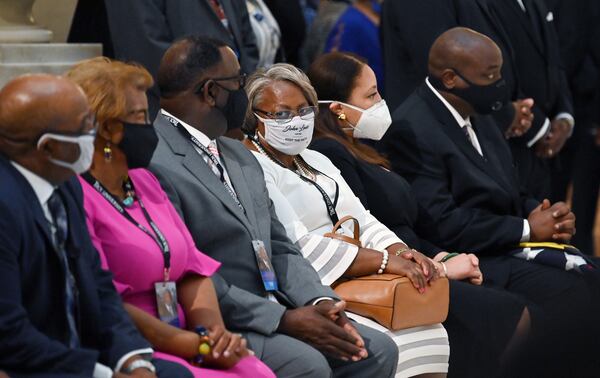 July 29, 2020 Atlanta - Family members listen to speakers as Congressman John Lewis lies in state in the Georgia Capitol Rotunda during ÒHonoring the Life and Legacy of Congressman John Robert LewisÓ ceremony on Wednesday, July 29, 2020. (Hyosub Shin / Hyosub.Shin@ajc.com)