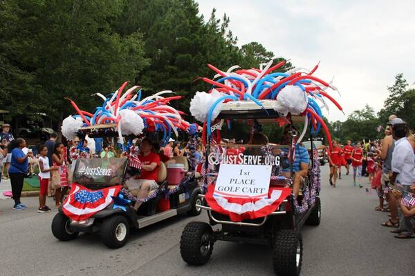 Peachtree City's July 4 parade includes decorated golf carts. Courtesy Peachtree City