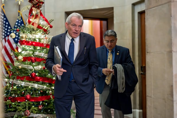 Rep. David Schweikert, R-Ariz., arrives for a meeting with Speaker of the House Mike Johnson, R-La., at the Capitol in Washington, Friday, Dec. 20, 2024. (AP Photo/J. Scott Applewhite)