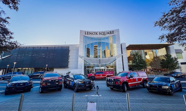 Several of the City of Atlanta's new public safety vehicles were displayed at a news conference in front of Lenox Square Mall. Nov. 2, 2023 (Credit: Henri Hollis / henri.hollis@ajc.com)