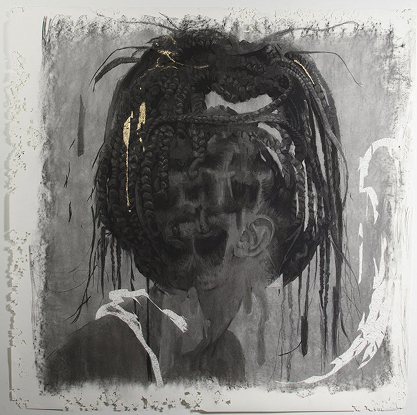 “Kiss Mi Neck Back” in charcoal and gold leaf on paper by Cosmo Whyte, who has a solo show at the Museum of Contemporary Art of Georgia in November. Contributed by MOCA GA