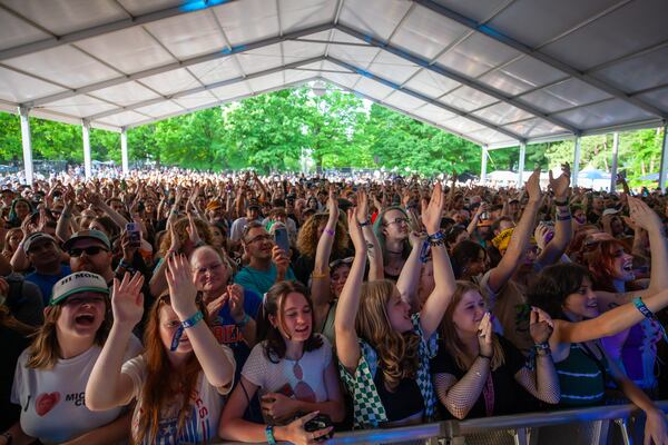 Fans enjoy The Regrets' performance on the second day of this year's Shaky Knees Festival on Saturday, April 30, 2022, at Central Park in Atlanta. (Photo by Ryan Fleisher for The Atlanta Journal-Constitution)