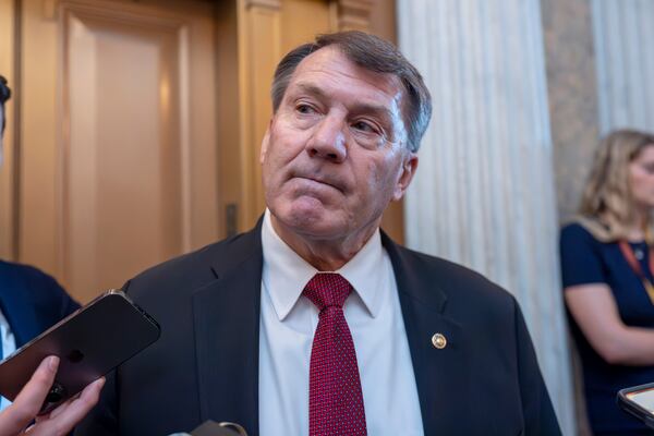 FILE - Sen. Mike Rounds, R-S.D., talks to reporters at the Capitol in Washington, April 23, 2024. (AP Photo/J. Scott Applewhite, File)