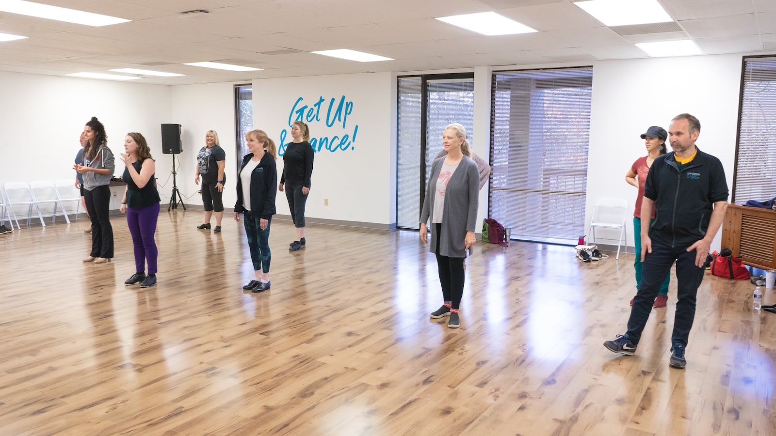 Students get ready to start the class at Get Up & Dance.