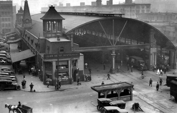 Sometime in the 1920s: Union Station was located between Pryor St. and today's Central Avenue. It was erected 1871 and torn down in 1930.