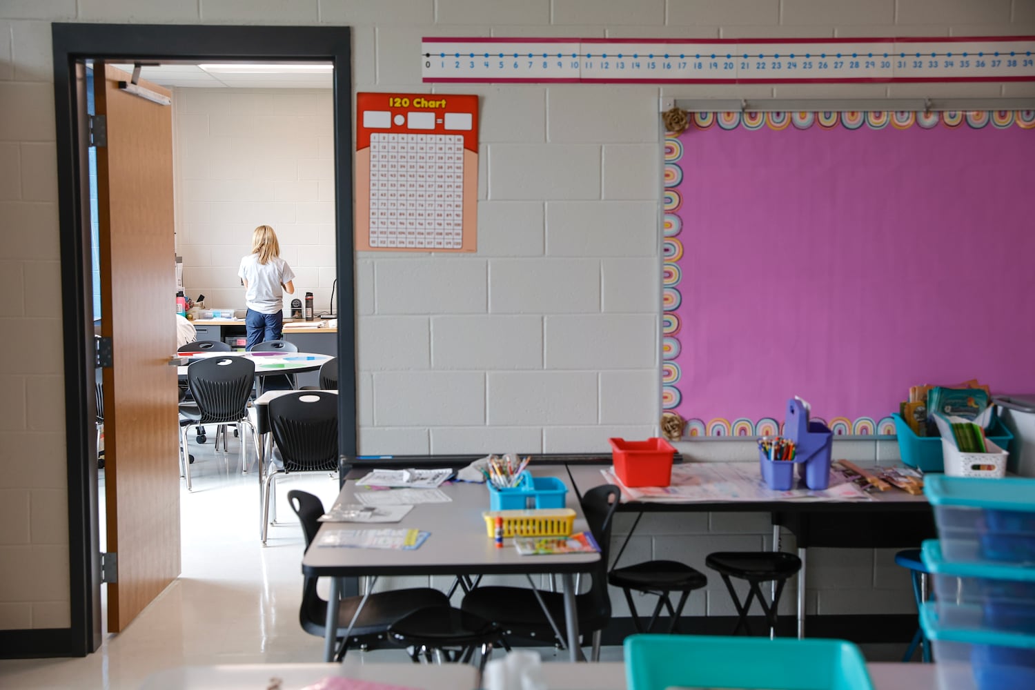 Views of interconnected first grade classrooms on the new campus of Eastvalley Elementary School in Marietta shown on Monday, Oct. 16, 2023. (Natrice Miller/ Natrice.miller@ajc.com)