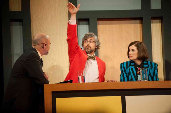 Paula Poundstone (right) on the "Wait Wait Don't Tell Me" panel. CREDIT: NPR