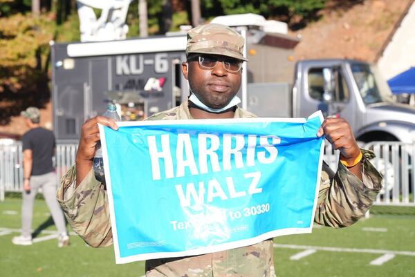 Army Spc. Michael Turner, 28, is a native of Clarkston where Vice President Kamala Harris held a packed rally Thursday, Oc.t 24, 2024.