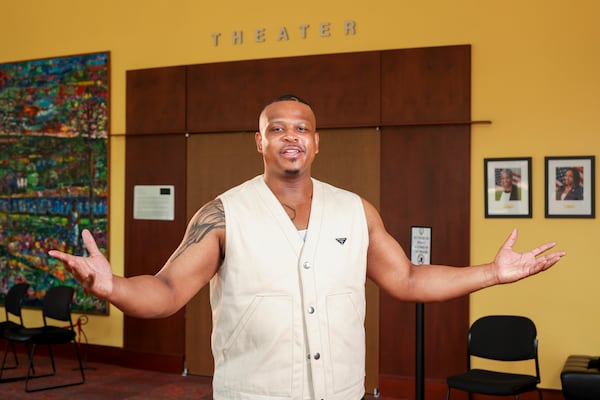 Director Brian Jordan Jr. poses at the Southwest Arts Center, Thursday, June 8, 2023, in Atlanta. Jordan is the director of The Wiz at True Colors Theatre that will feature an all-Atlanta cast. The play will run from June 16 - July 2. (Jason Getz / Jason.Getz@ajc.com)