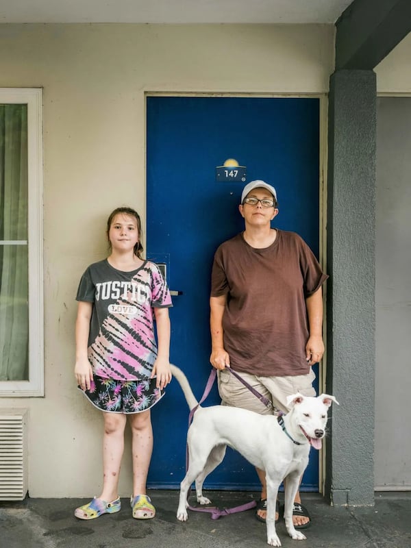 Melissa Bullard (right) outside a room at the Days Inn with her daughter Heaven (left) in Brunswick, Georgia, Friday, Sept. 6, 2024.  (Photo Courtesy of Justin Taylor/The Current GA)